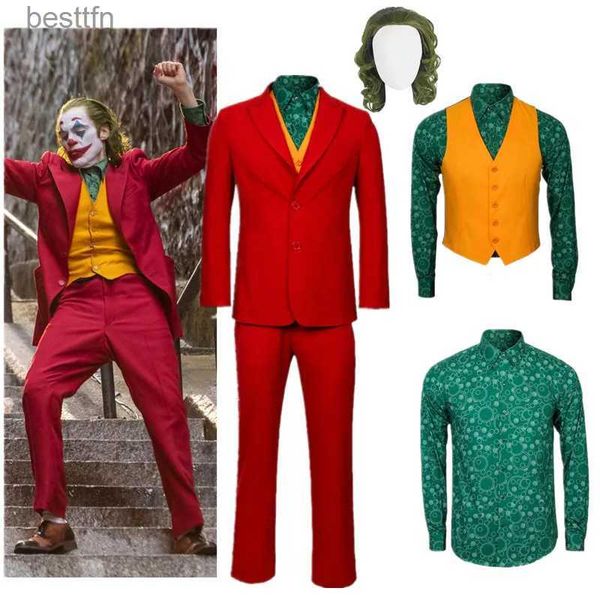 Tema Traje Película Joker Joaquin Phoenix Arthur Fleck Cosplay Ven Payaso Traje Rojo Adulto Jokers Peluca Verde Halloween Uniforme Personalizado SetL231007