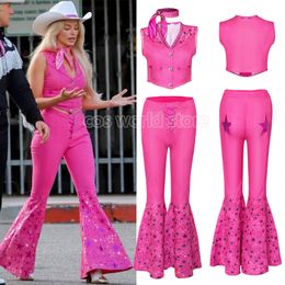 Tema de vestuario Película Margot Robbie Sexy Starry Pink Vest Top Traje de bufanda para mujeres Damas Halloween Carnival Party Clother 230812