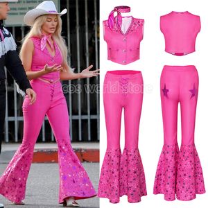 Themakostuumfilm Margot Robbie kostuum sexy sterrenhemel roze vest top broek sjaalpak voor dames dames Halloween carnaval feestkleding 230812
