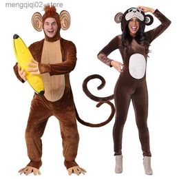 Thème Costume Nouveau Singe Brun Onesie Pyjamas Animal Hiver Onesie Adultes Halloween Banane Cosplay Venez Cadeau De Fête pour les femmes Q240307