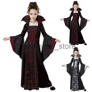 Costume à thème Nouveau Halloween Vêtements pour enfants Robe de sorcière Moyen Âge À lacets Col debout Manches évasées Robe longue imprimée J231024