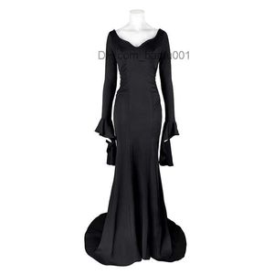 Costume à thème Mercredi, la famille Adams a joué le rôle de Morticia avec une perruque, une robe de soirée ultra fine noire sexy et un costume de carnaval d'Halloween pour femme Z230804