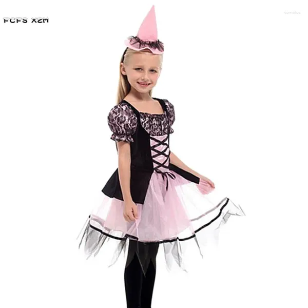 Thème Costume Rose Enfants Enfants Sorcière Cosplays Halloween Costumes De Sorcière Gothique Pour Les Filles Pourim Carnaval Scène Jouer Mascarade Fête