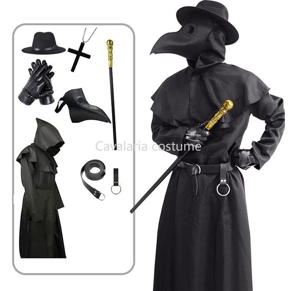 Thème Costume Peste Docteur Cosplay Costume Adulte Médiéval Robe À Capuchon Steampunk Oiseau Bec Masque Halloween Carnaval Fête Tenues 230822