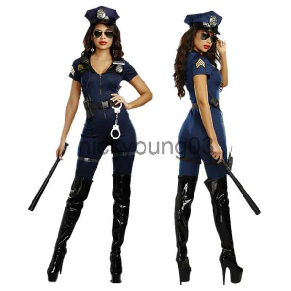 Costume à thème Police femme officier combinaison Costume fermeture éclair fantaisie tenue de flic avec accessoire Cosplay carnaval Halloween robe de soirée fantaisie x1010