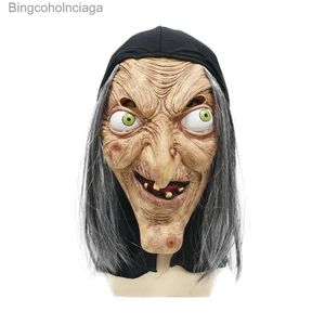 Costume à thème Reneecho le vieux masque de sorcière avec cheveux et capuche masque d'horreur en Latex pour adulte L231008