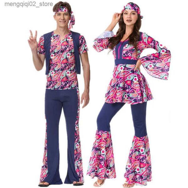 Traje temático Retro 60s 70s Hippie Cosplay Carnaval Halloween Ven para hombres Mujeres Disfraz Disfraz Ropa Fiesta Hippie Rock Disco Night Club Q231010