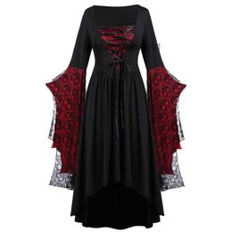 Thema Kostuum Retro Halloween rollenspel Kom op heks vampier gotische jurk ghost jurk party afdrukken middeleeuwse ghost bruid jurk Z230804