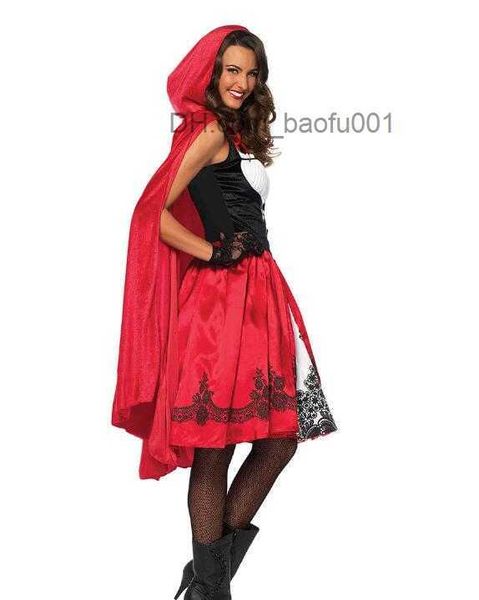 Costume à thème Jeu de rôle Halloween femelle adulte Le petit chaperon rouge pour la performance sur scène robe + châle Z230804