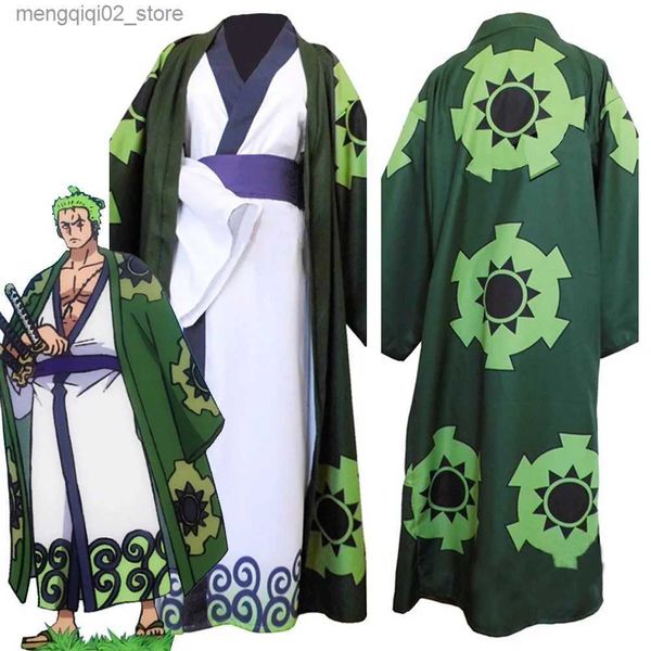 Traje temático Roronoa Zoro Come One Piece Cosplay Kimono Robe Traje completo Carnaval de Halloween Trafalgar Law Cosplay Come Kimono Robe Q231010