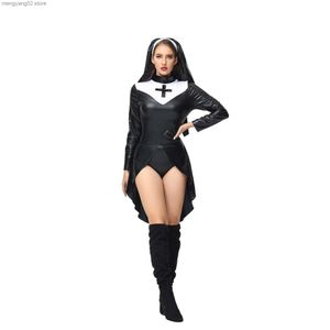 Costume à thème Sexy, uniforme catholique noir et blanc, Lingerie d'halloween pour femmes, nonne Cosplay, T231011
