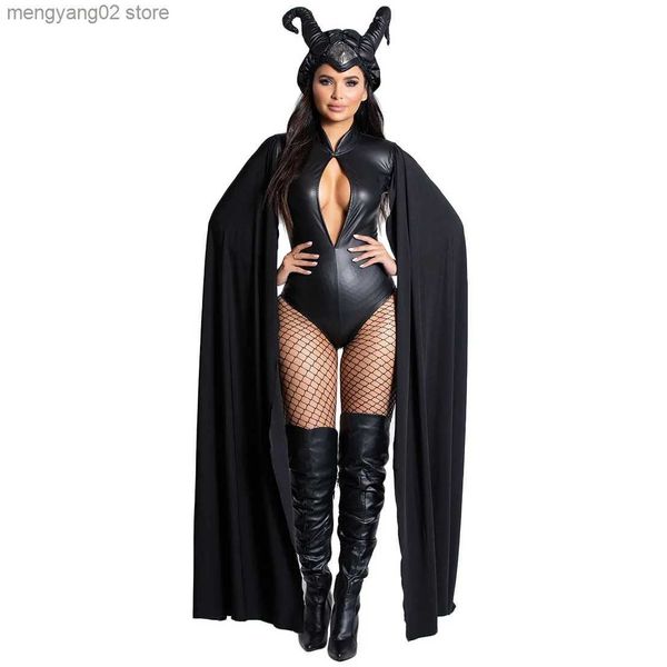 Traje de tema Sexy Mujer Bruja Diablo Vampiro Cosplay Uniformes Body Negro Halloween Viene para Mujeres T231011