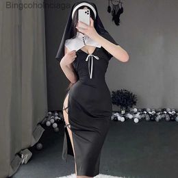 Costume à thème Sexy Nun Cosplay Halloween Girl Come Kaii Vêtements érotiques Nouveau Anime Goth RolePlay Outfit Femme Vintage Robe à fente haute SuitL231013