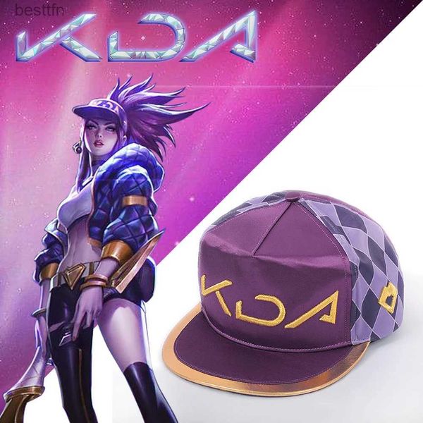 Tema Traje Skullies LOL KDA Sombrero Púrpura Bordado Verano Cap Akali Girl Boy Grupo Cosplay Prop Sombrero Accesorio Navidad Hween COSL231013