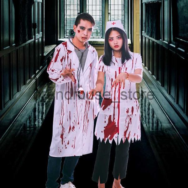 Traje de tema recto Halloween Cosplay Terror sangriento Enfermera Doctor Ropa Ropa de fiesta para hombres y mujeres J231024