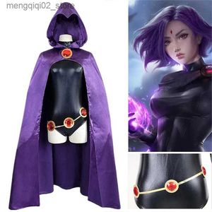 Thème Costume Teen Titans Cosplay Raven Cosplay Come Superhero Cape Combinaisons Zentai Taille Bijoux Chaîne Halloween Party Anime Come Q231010