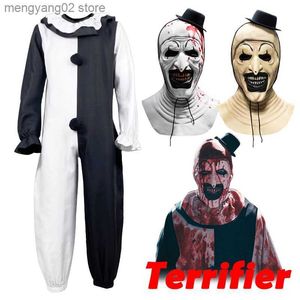 Themakostuum Terrifier Art De Clown Cosplay Kom Bloedige Horror Clown Kleding Romper Masker Pak Halloween Feest Komt voor Mannen Volwassen T231011