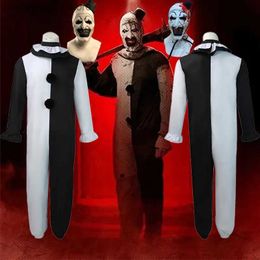 Thema kostuum terrifier cosplay kom masker terrifier jumpsuit vrouwen mannen Halloween horror zwart wit bodysuit kunst de clown kleding set T231011