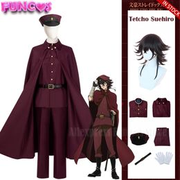 Traje temático Tetchou Suehiro Cosplay peluca Bungo Stray Dogs Temporada 4 Equipo de caza Uniforme rojo Cabello castaño Anime Sombrero Guantes Capa 230914