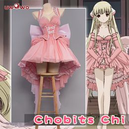 Disfraz temático UWOWO anime Chobits Chi disfraz de juego de rol Lolita clip de lazo rosa Chi clip de lazo de juego de rol Chi disfraz de Navidad de Halloween 230404