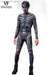 Themakostuum VIP MODE Mannen Skeleton Come Purim Halloween Party Jumpsuit Volwassen Zentai bodysuit Lange mouw Carnaval Prestaties Outfit Q231010