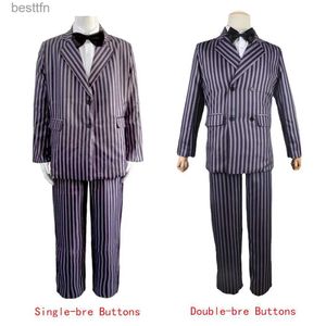 Costume à thème Mercredi Addams Come Costume à manches longues pour hommes Uniforme de fête Gomez Tenues de cosplay Bals de famille Halloween Papa vient COSL231007