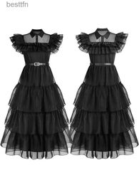 Costume à thème mercredi Halloween Addams Cosplay robe pour fille enfants film vient noir sans manches robes gothiques fête femmes chemise de nuit L231007