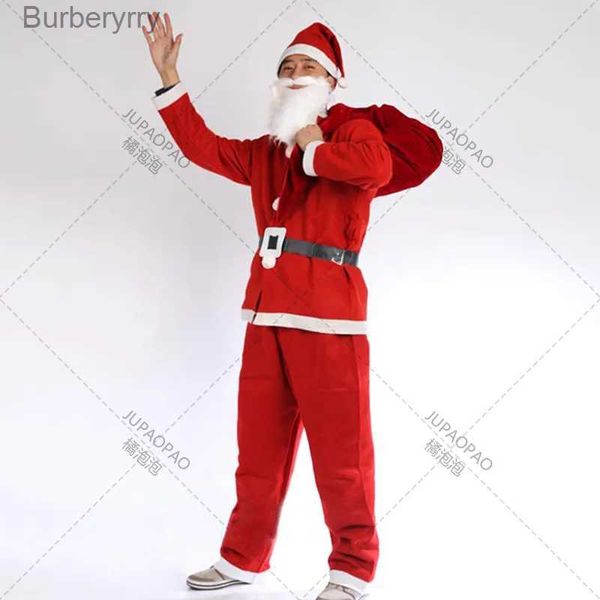 Costume à thème Vente en gros/au détail Rouge Hommes Le Père Noël vient des vêtements de Noël Holloween Cosplay Costume de Noël avec ceinture supérieure Barbe Chapeau PantsL231010