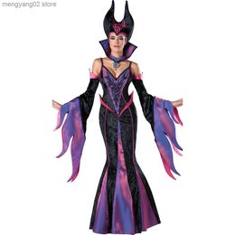 Themakostuum Heks Maleficent Doornroosje Cosplay Komt Volwassen Vrouwen Hallowen Komt Kwaad Zwarte Jurk Hoorn Hoed Outfit Hoed Helm Kap T231011