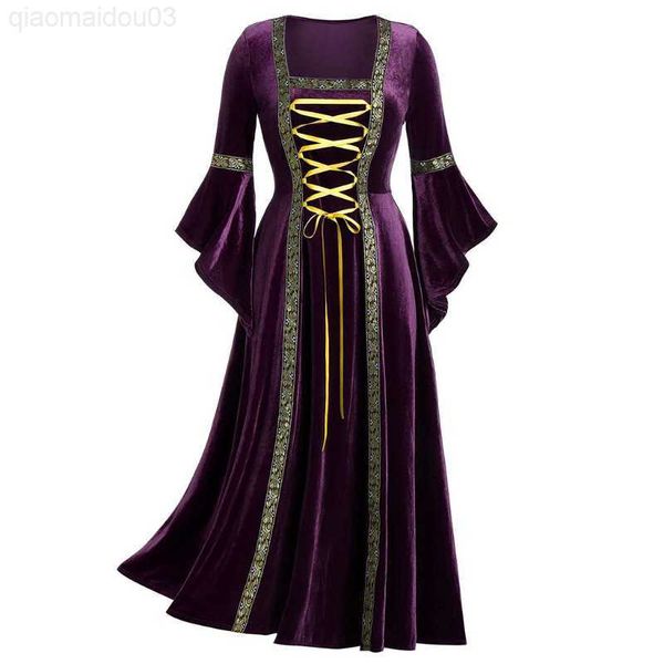 Disfraz temático Mujer gótico manga larga victoriano Medieval vestido terciopelo Palacio reina princesa Halloween Cosplay ven Mujer vestido L230804