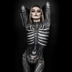 Themakostuum Dameskleding Lange mouw 3D-geprint Halloween Carnaval Horror Menselijk skelet Cosplay komt strak Jumpsuit Zentai bodysuit T231013