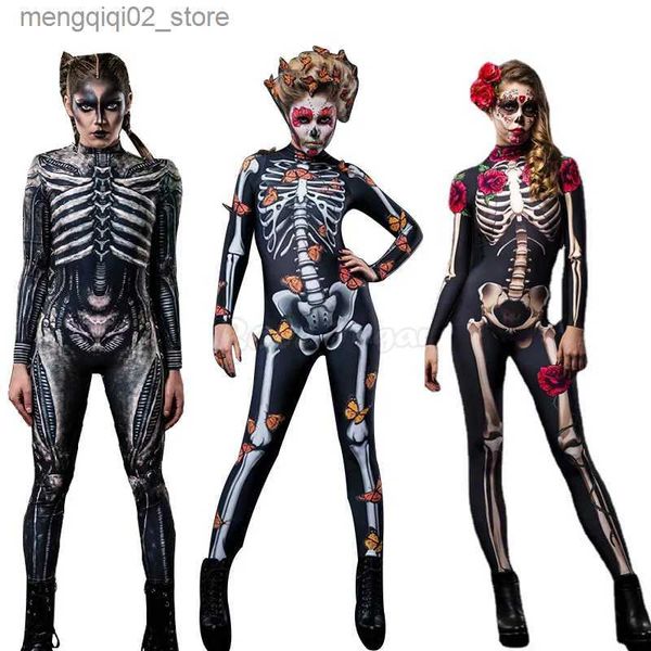 Thème Costume Femmes Cosplay Squelette Humain Body Halloween Diable Fantôme Spectre Combinaison Carnaval Fête Performance Effrayant Venez C38X34 Q240307