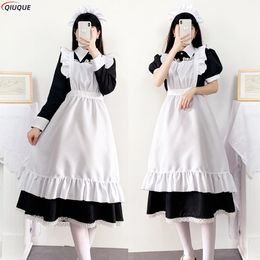 Themakostuum vrouwen schattige meid jurk maid outfit schort jurk cross dressing huishoudster jurk Japanse uniformen Halloween cosplay kostuum 230410