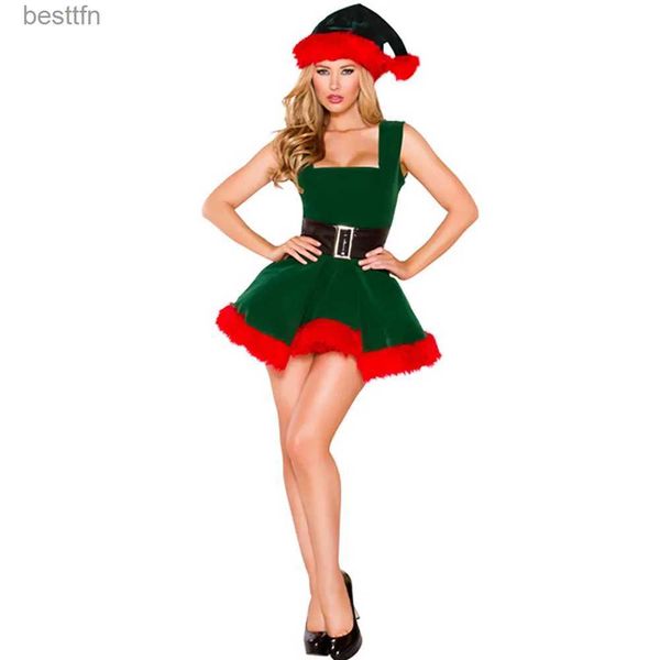 Traje de tema Mujeres Elfo Verde Adulto Navidad Papá Noel Viene Verde Navidad Elfo Navidad Cosplay Carnaval Halloween Fancy Party DressL231013