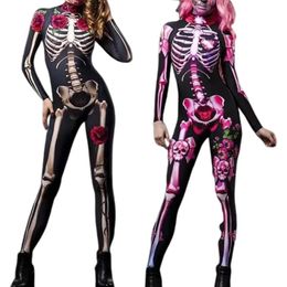 Thème Costume Femmes Halloween Cosplay Combinaisons Drôle Squelette Body 3D Stretch Skinny Combinaison Tenue Catsuit pour Adultes 231013