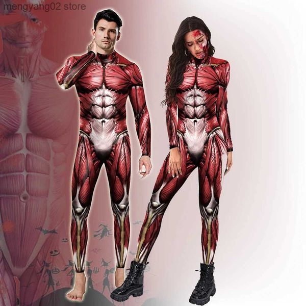 Traje de tema Mujeres Hombres Cuerpo humano Músculo Impresión 3D Mono Elástico Body apretado Fiesta de Halloween Cosplay Viene Juego de rol Traje T231011