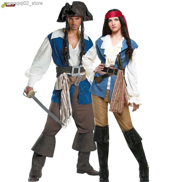 Disfraz de tema Mujeres Hombres Pirata Viene Gótico Jack Sparrow Pirata Cosplay Ven Halloween Carnaval Mascarada Trajes de lujo Conjuntos Q231010