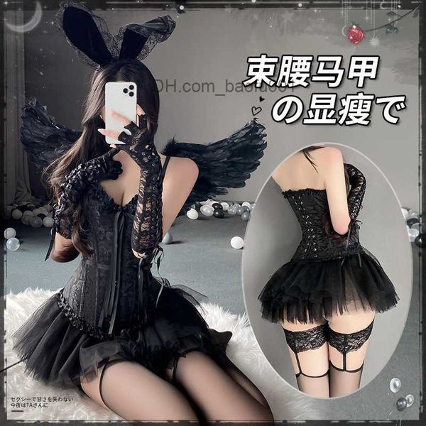 Disfraz temático Ropa interior de juego de rol del diablo de las mujeres Chaleco de vendaje Conjunto de minifalda Ropa interior de anime Medias de encaje Ángel negro Ropa de juego de rol del diablo nuevo Z2307123