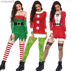 Costume à thème Femmes Sexy Stripe Combinaison De Noël 3D Imprimer Motif Body Zentai Costume De Noël Vacances Cosplay Venez Vêtements Féminins Catsuit T231013