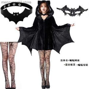 Themakostuum Vrouwen Vampier Volwassen Jumpsuit Halloween Fancy Dress Outfit Cosplay Komen Zwart Sexy Sokken Ketting T231011