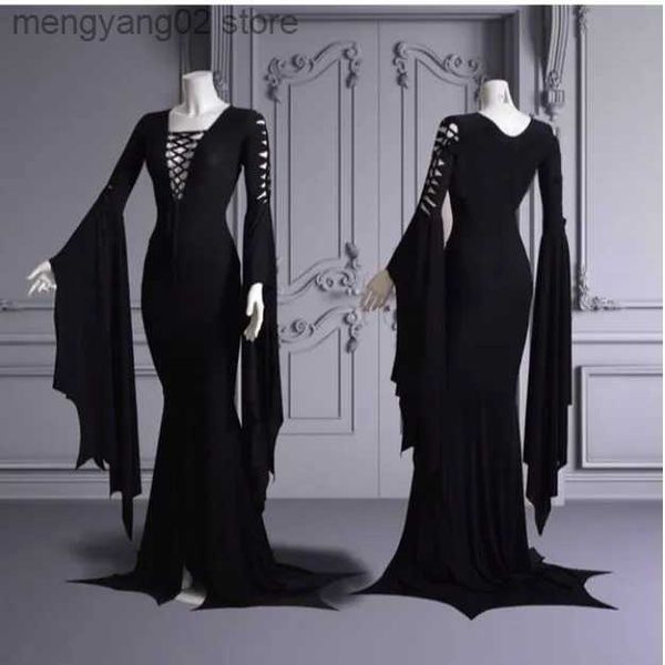 Thème Costume Wtich Ghost Cosplay Come Gothic Floor Train Robe Plus la taille Vampire Vintage Morticia Addam Bandage Cosplay Robe Robe T231011