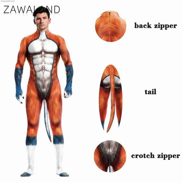 Costume à thème Zawaland Halloween Party Adulte Cosplay entier Livré Animal Catsuit Spandex Body 3D Imprimé Zentai Bondage Muscle Suit T231013