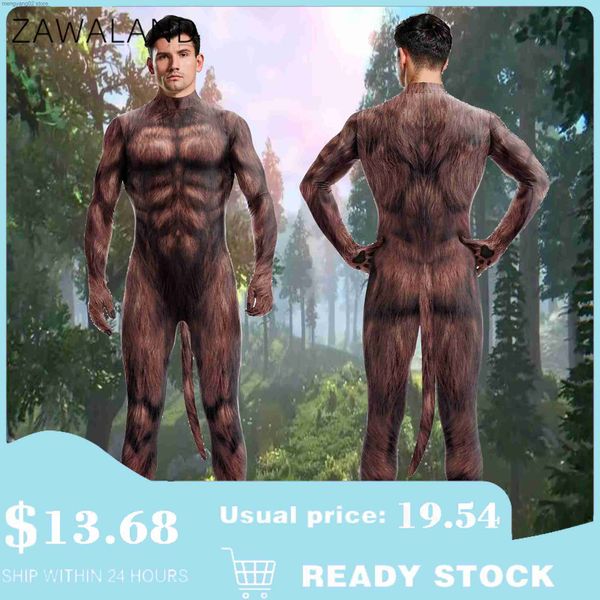 Costume à thème Zawaland Halloween Party Funny Cosplay Comes Animal Wolf Body imprimé 3D Zentai Couverture complète avec combinaisons de queue Catsuits T231013