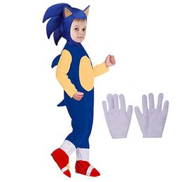 ThemakostuumKinderen Cosplay Jumpsuit Anime Lighing Speed Sonic the Hedgehog-kostuum met witte handschoenen Cadeau Kinderen Halloween-kostuums