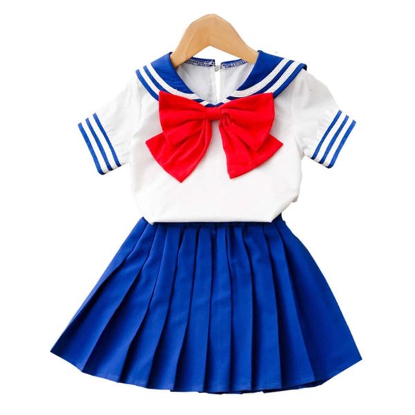 Costume à thème Vêtements pour enfants Costume d'été pour filles à manches courtes avec nœud et jupe plissée Sailor Moon Cosplay Ensembles Tenue décontractée pour bébé