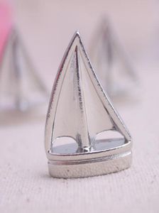 Cartes à thème Place Cartes Sail Boat Silver Beach Numéro Numéro de table Clips Nom de l'image Cadre de mariage Supplies de mariage7330029