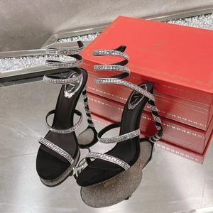 Vervolgens sandalen hoge hakken kleding schoenen sandaal luxe ontwerper kristallen enkelriem kronkelende 10 mm modieuze stiletto hiel voor dames rene caovilla size35--43