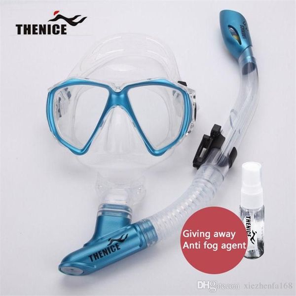 THENICE nueva máscara de buceo seco gafas de snorkel tubo de respiración con agente antivaho de estado sólido equipo de natación de silicona 3161