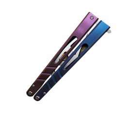 Theone Balisong AB Butterfly Entrenador Color de cuchillo Mezcla de una pieza Mango de titanio D2 Sistema de buje de cuchilla D2 Jilt Swing Kniv7264934