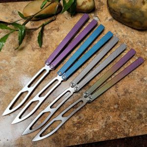 Theone Serif Butterfly Trainer Knife Channel TC4 Titanium Hendle D2 Blade Buss System Jilt Free Swinging EDC Tool Knives Gift